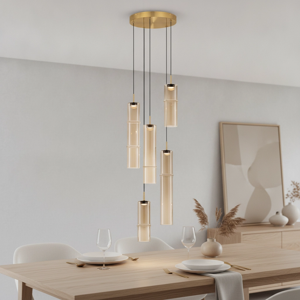 Unieke hanglamp Sano rond 5-lichts goud