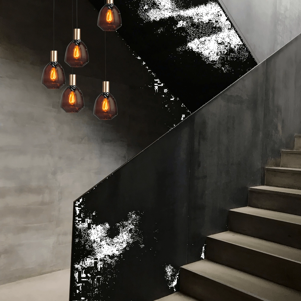 5-lichts vide hanglamp - goud - Porto met Nicolette red glazen Masterlight 8718121271194