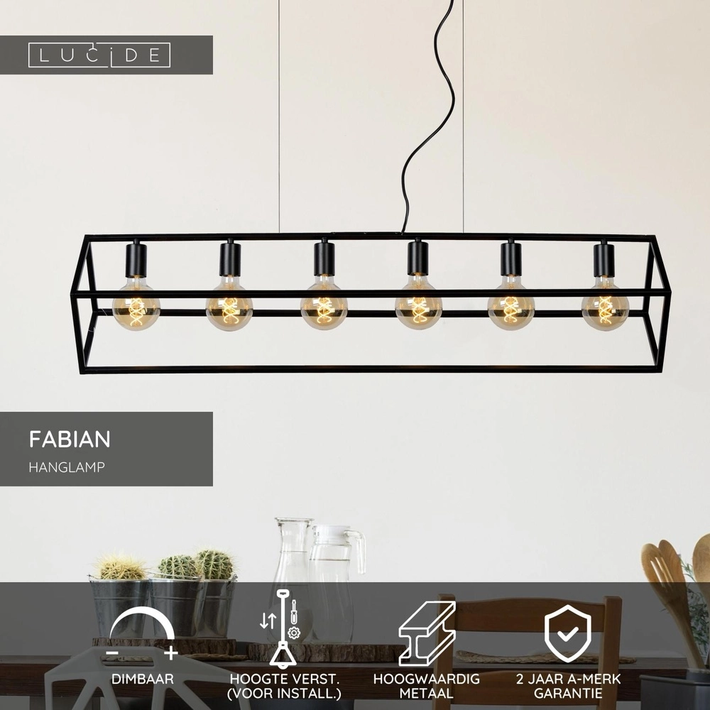 Moderne hanglamp Fabian 6-lichts zwart Lucide 5411212010810