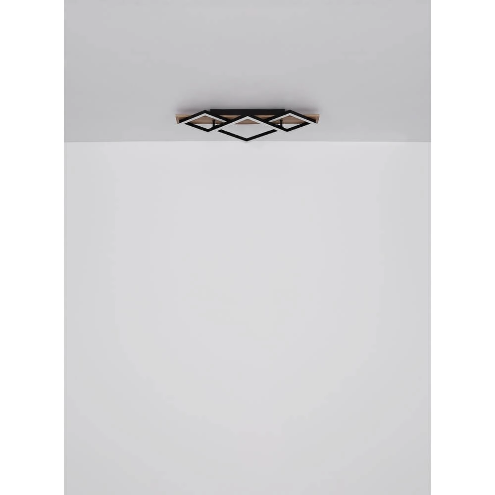 Plafondlamp Obrien zwart met hout 4-lichts Globo 9007371518302