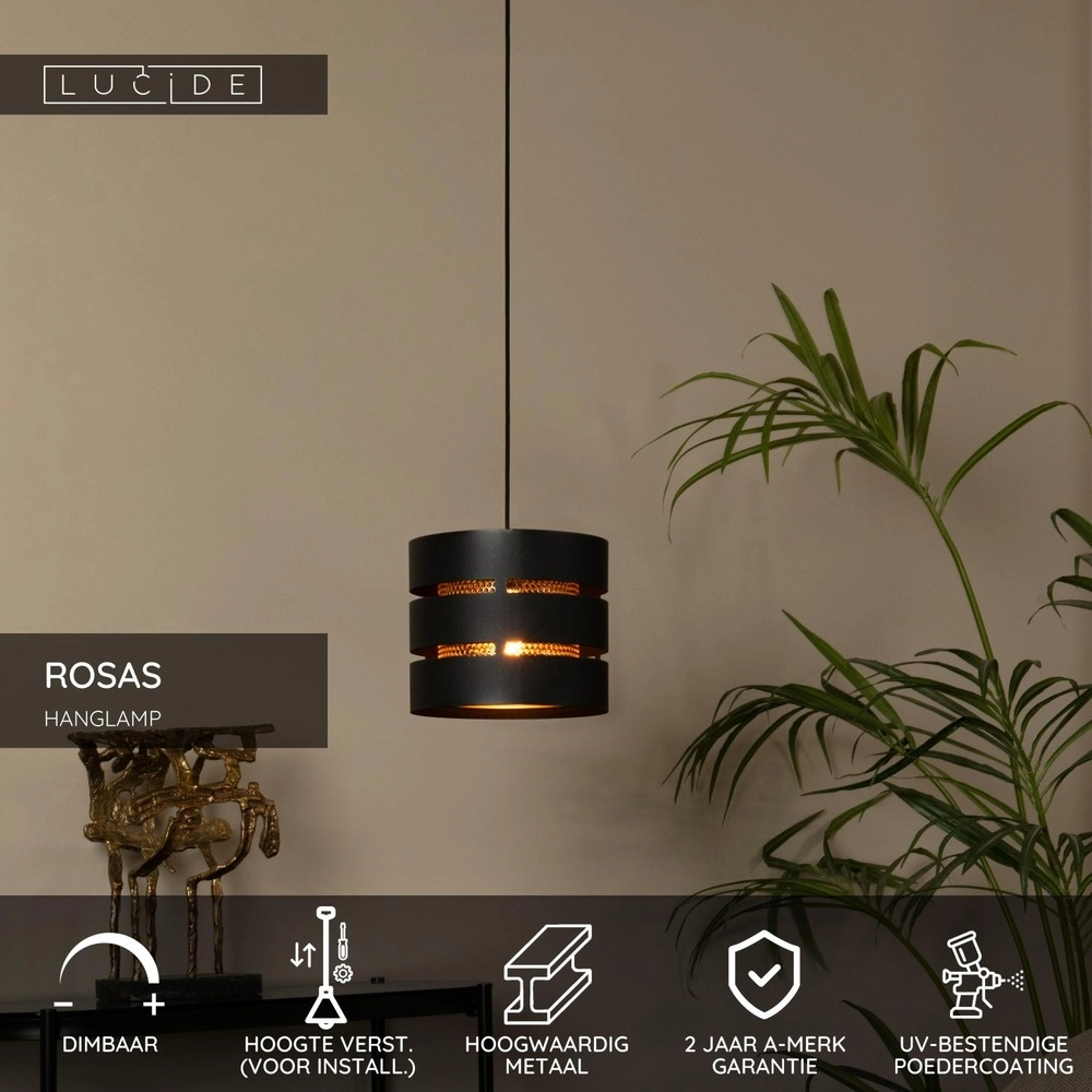 Hanglamp Rosas Ø 26cm zwart met goud Lucide 5411212211811