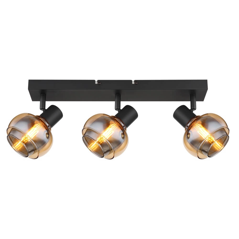 Zwarte plafondlamp Tokki 3-lichts amber smoke glas Globo 9007371458028