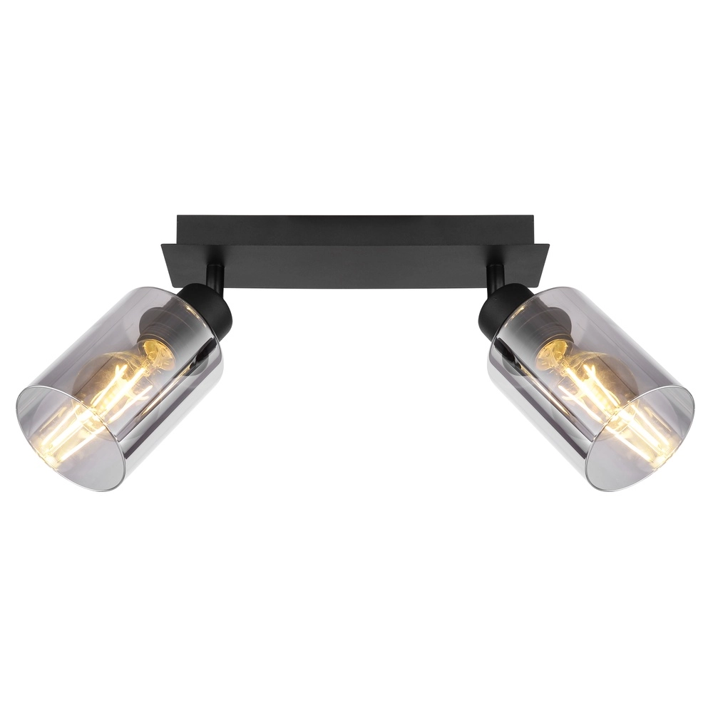Plafondlamp Hadera 2-lichts zwart met smoke glas Globo 9007371440214