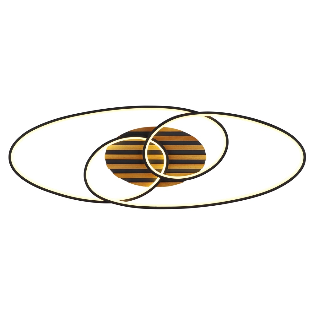 Ovale plafondlamp Tisha I zwart met hout Globo 9007371572281