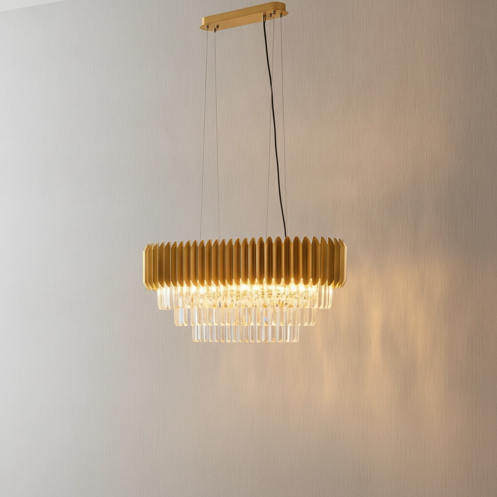Hanglamp Magnolia langwerpig goud en kristal