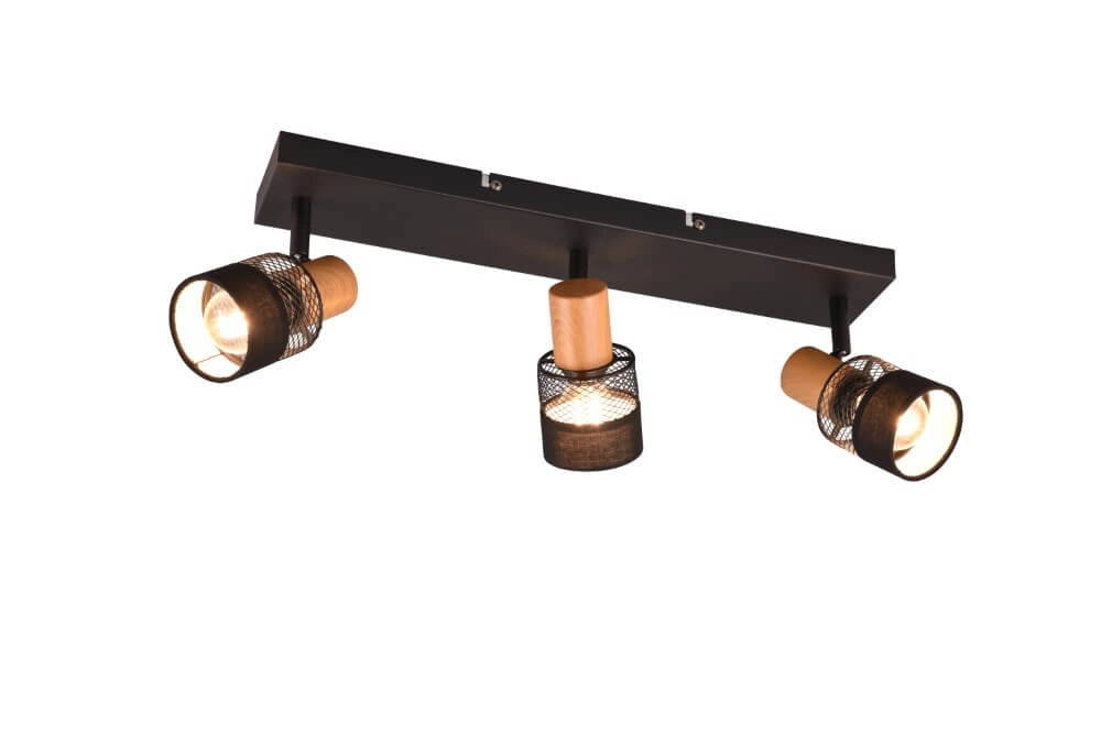 3-lichts opbouwspot Nandini zwart met hout