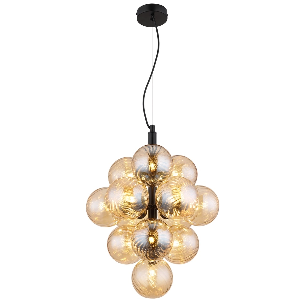 Zwarte hanglamp Conor met amber glas
