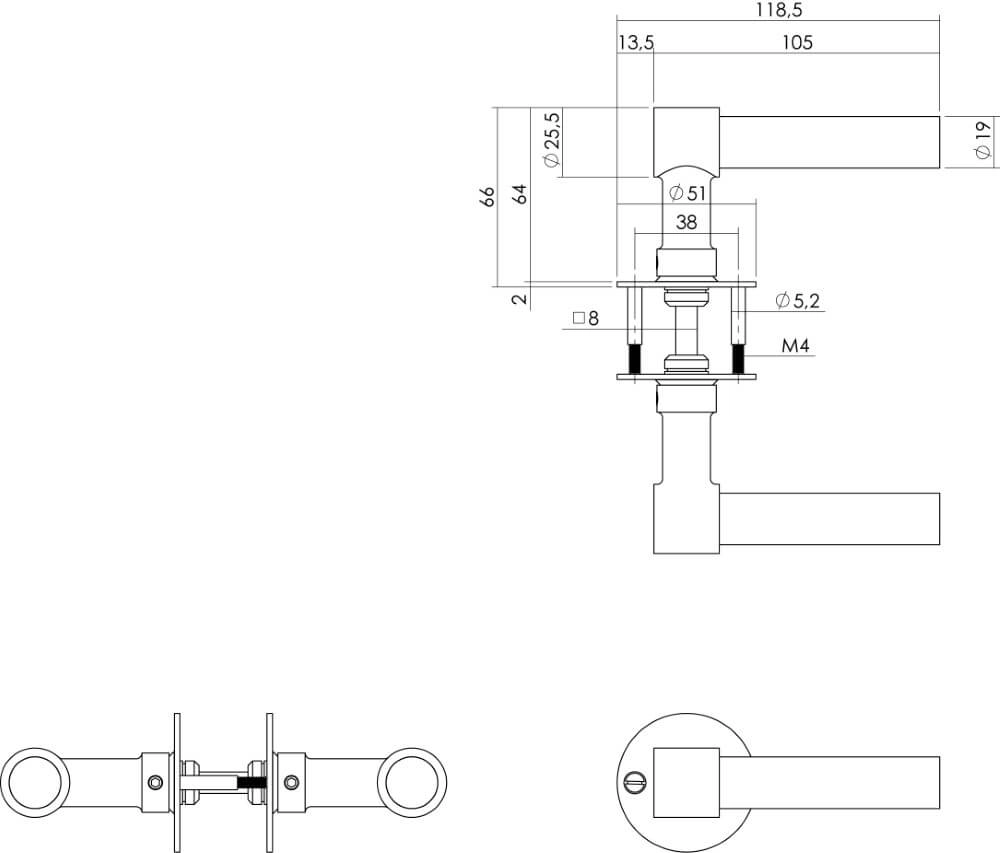 Deurklink L/L Krucko met plat rozet 2mm zwart Intersteel 8714186458228