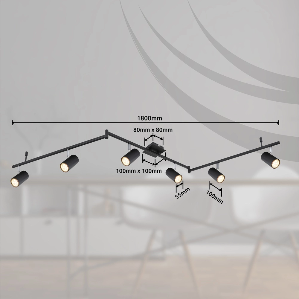 Plafondlamp Robby 6-lichts zwart Globo 9007371416844