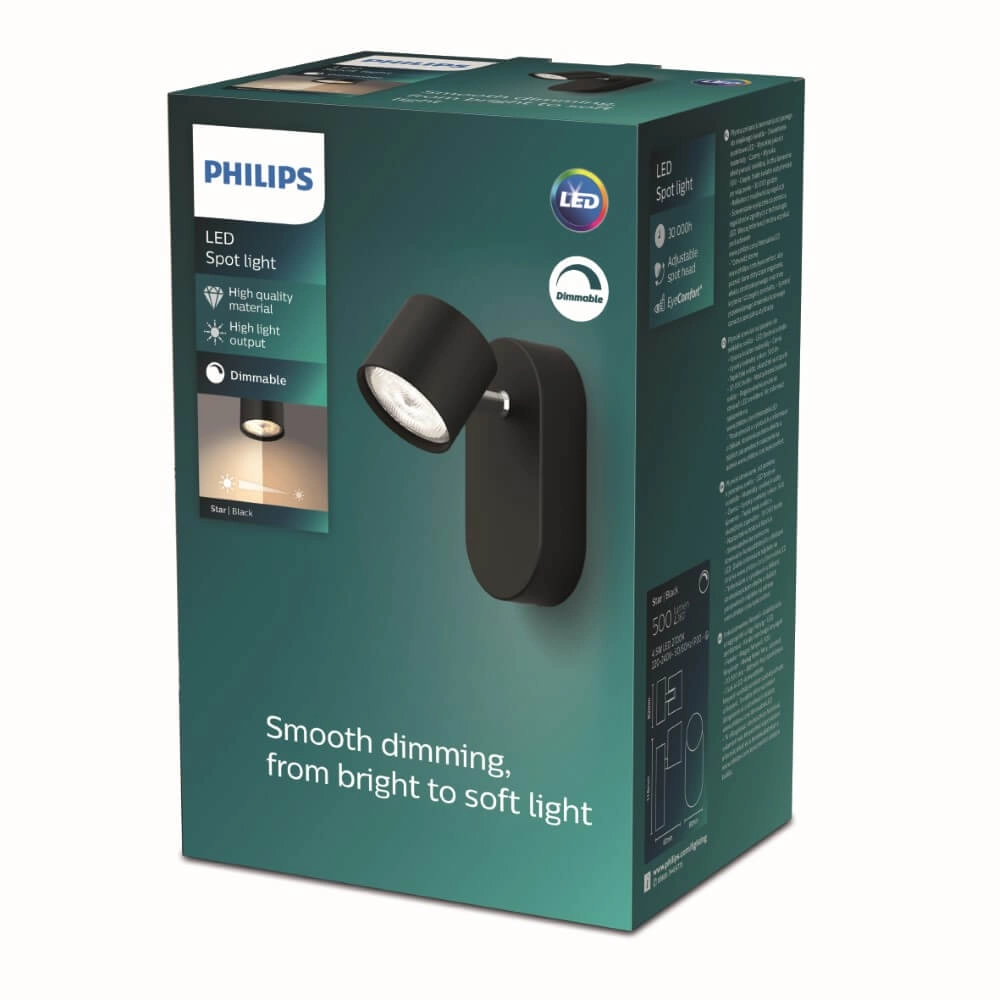 Zwarte led wandspot Star Philips 8719514435377