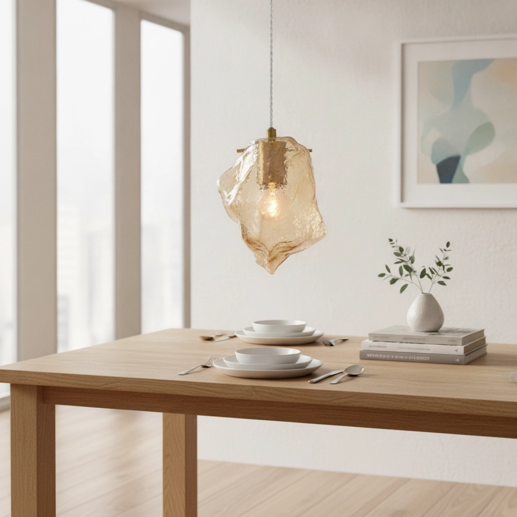 Hanglamp Odelle goud met amber glas