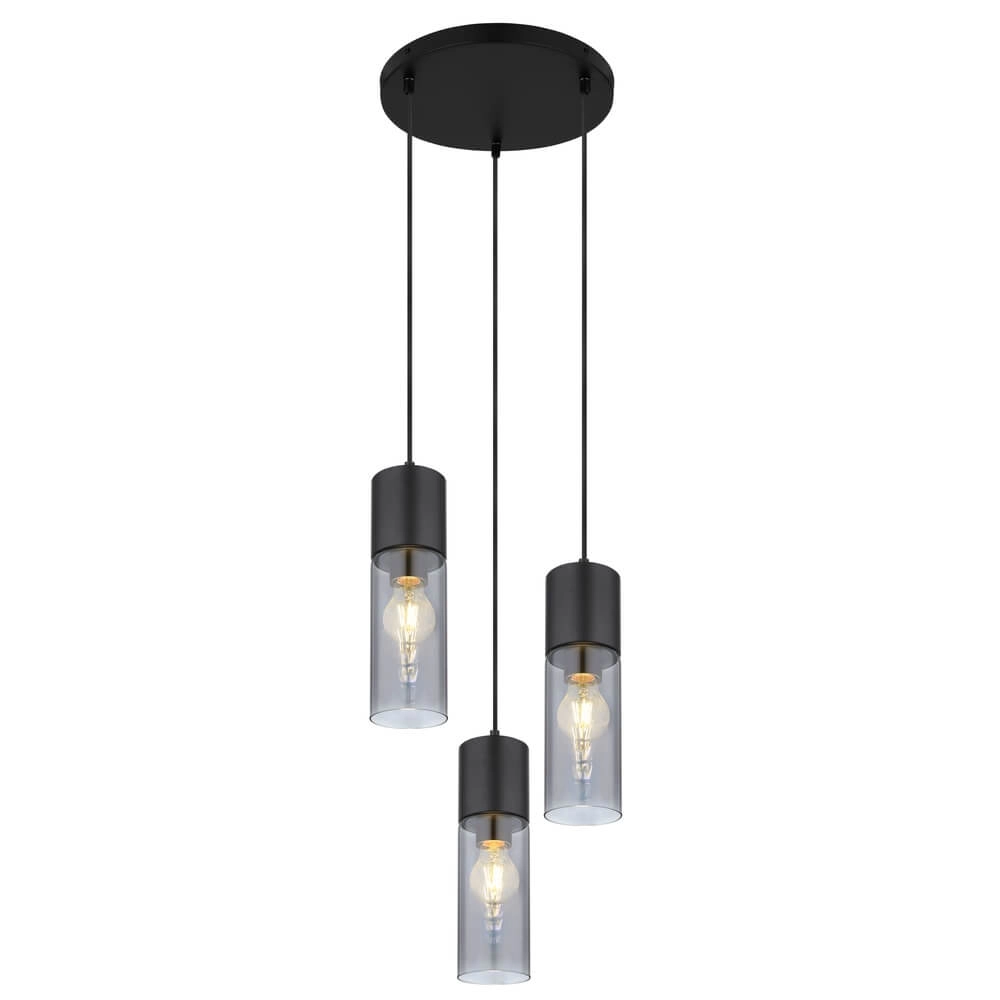 Strakke hanglamp Annika 3-lichts zwart rond