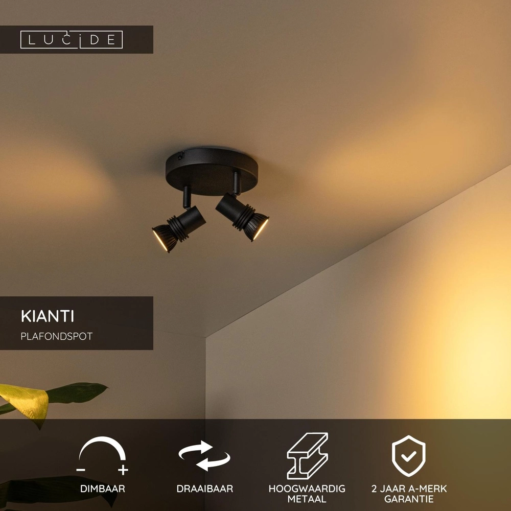 Plafondspot Kianti 2-lichts zwart Lucide 5411212530868
