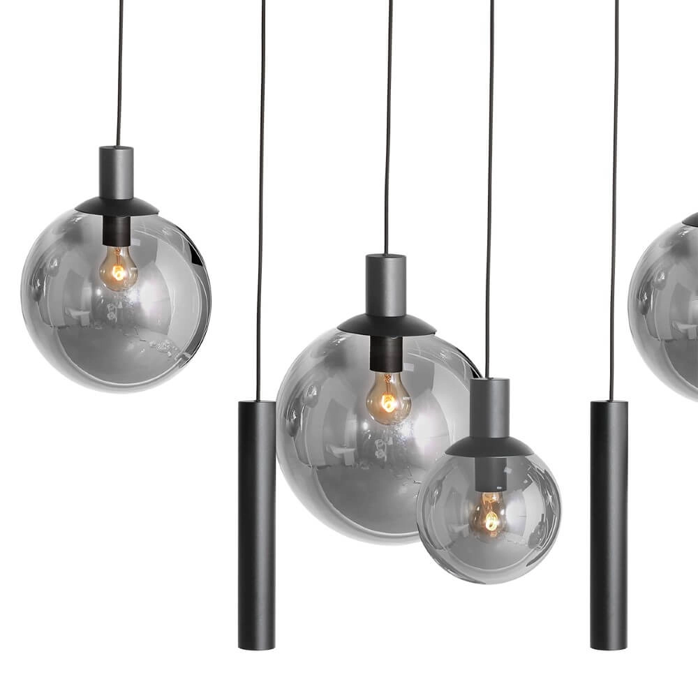 Eettafel hanglamp Bollique zwart met rookglas Steinhauer 8712746172973