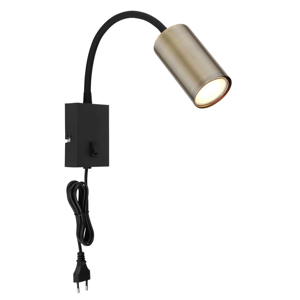 Zwarte wandlamp Robby met messing