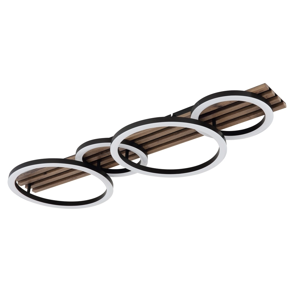 Plafondlamp Tisha 4 ringen zwart met hout Globo 9007371531578