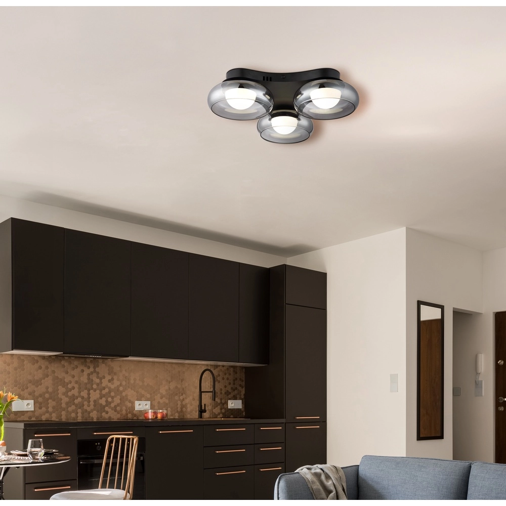 Design plafondlamp Carlene 3-lichts zwart Globo 9007371572175
