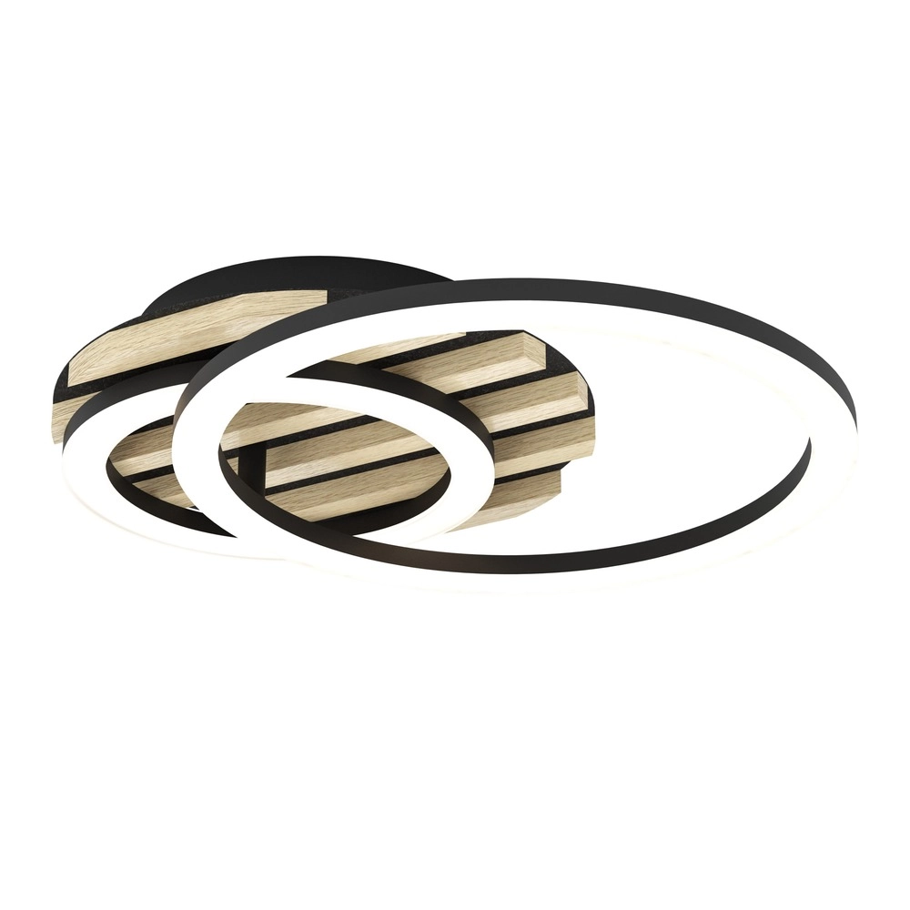 Moderne plafondlamp Cembrano zwart met hout rond