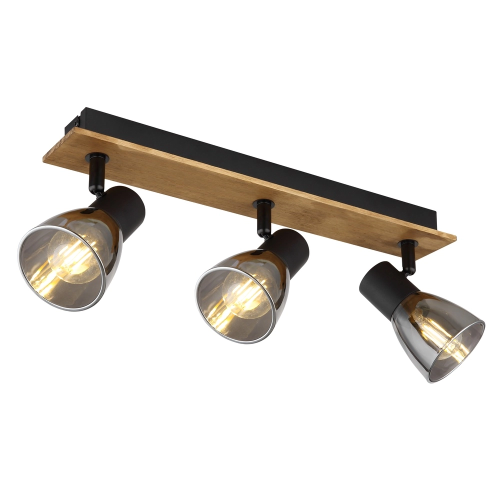 Plafondlamp Claude 3-lichts zwart met hout