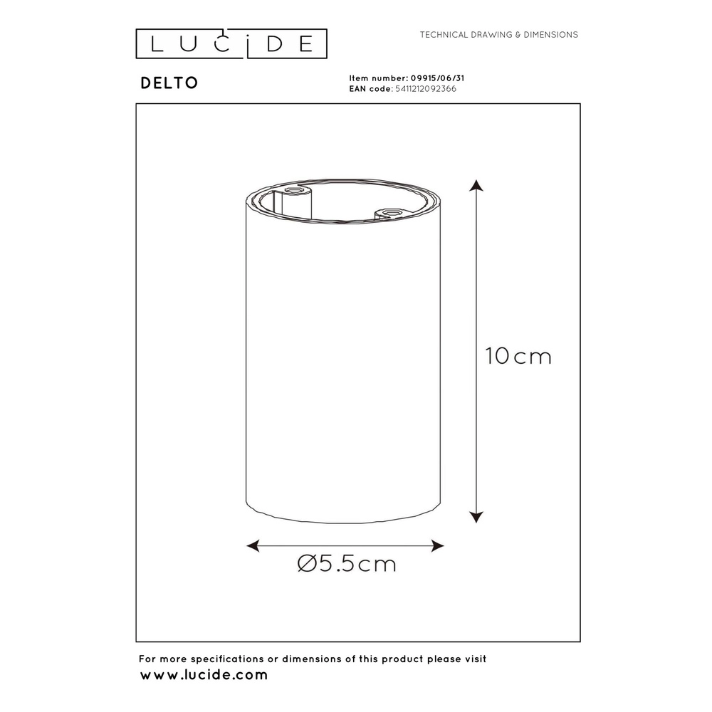 Strakke opbouwspot Delto wit Ø 5,5cm incl lichtbron Lucide 5411212092366