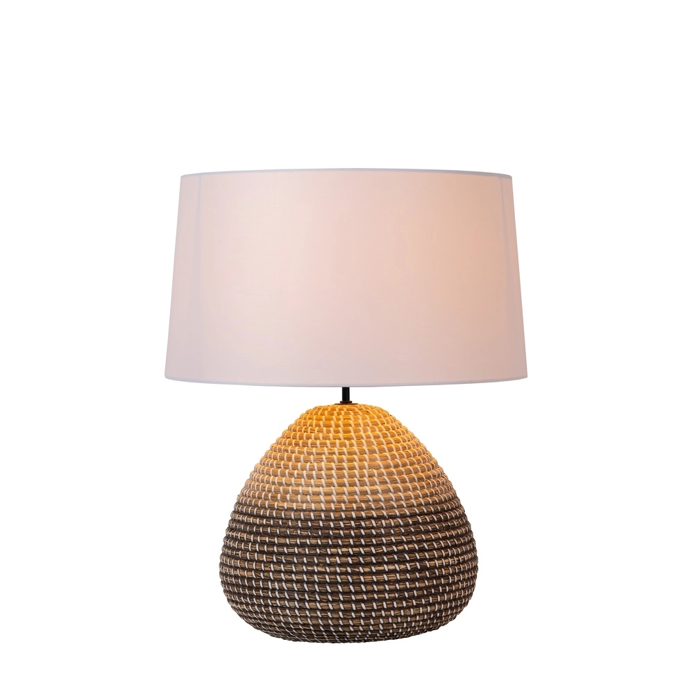 Zeegras schemerlamp Maduka Ø 45cm - zwart/bruin met witte kap