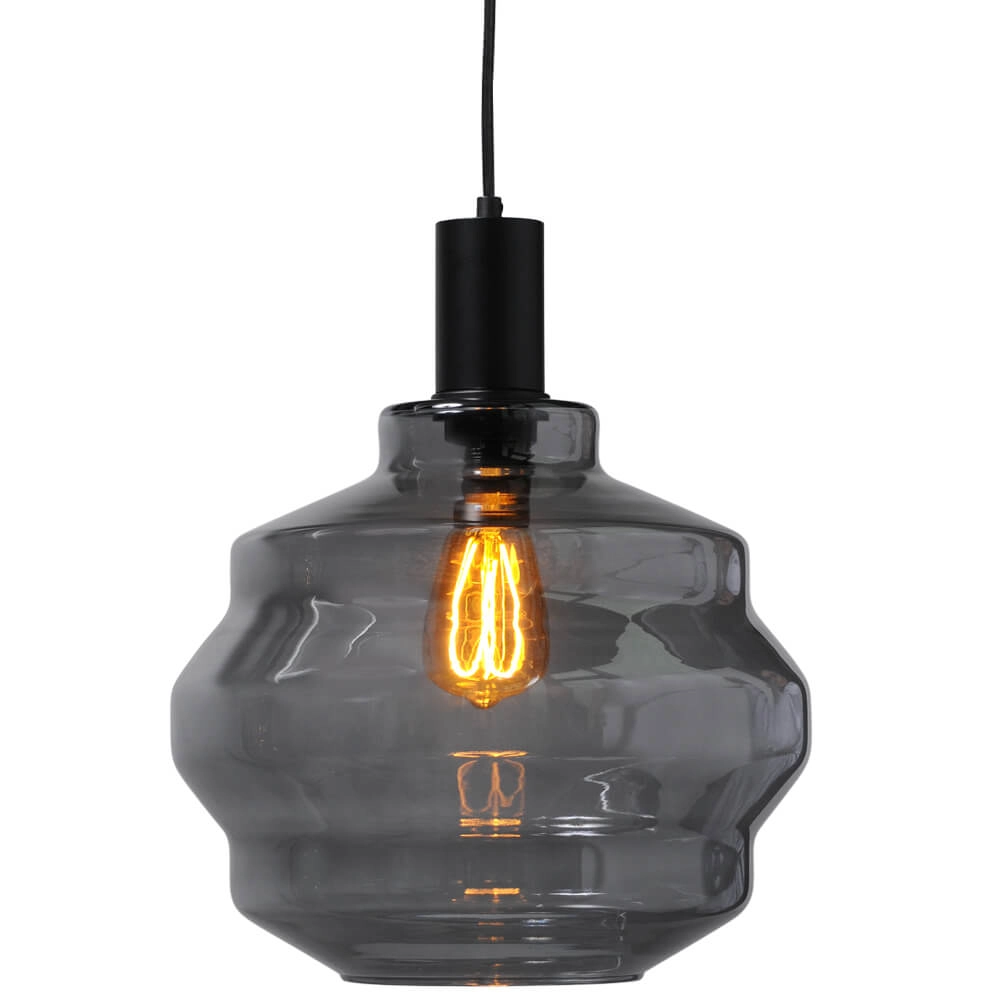 3-lichts hanglamp - zwart - Porto met Ball smoke glazen - Ø 30cm Masterlight 8718121269498