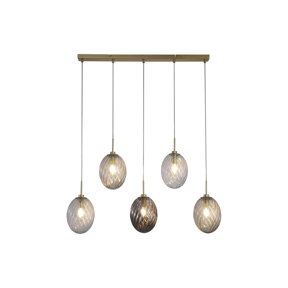 5-lichts hanglamp Whirl gekleurd glas