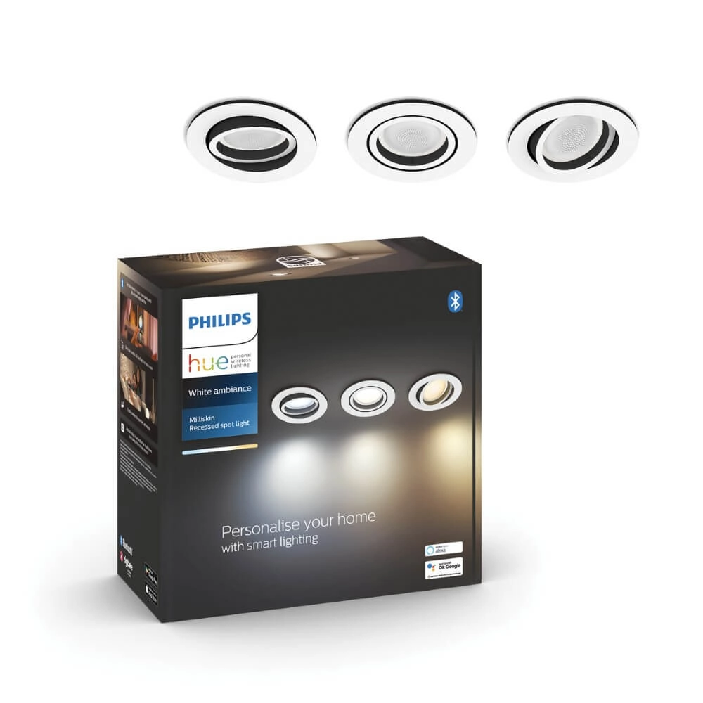 Inbouwspot Hue Milliskin - White Ambiance set van 3 zilvergrijs Philips 8720169319813