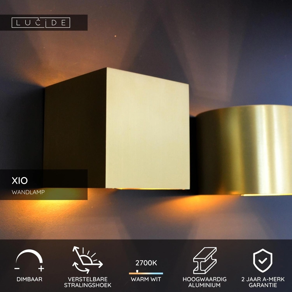 Afgeronde wandspot Xio 2700K goud Lucide 5411212092465