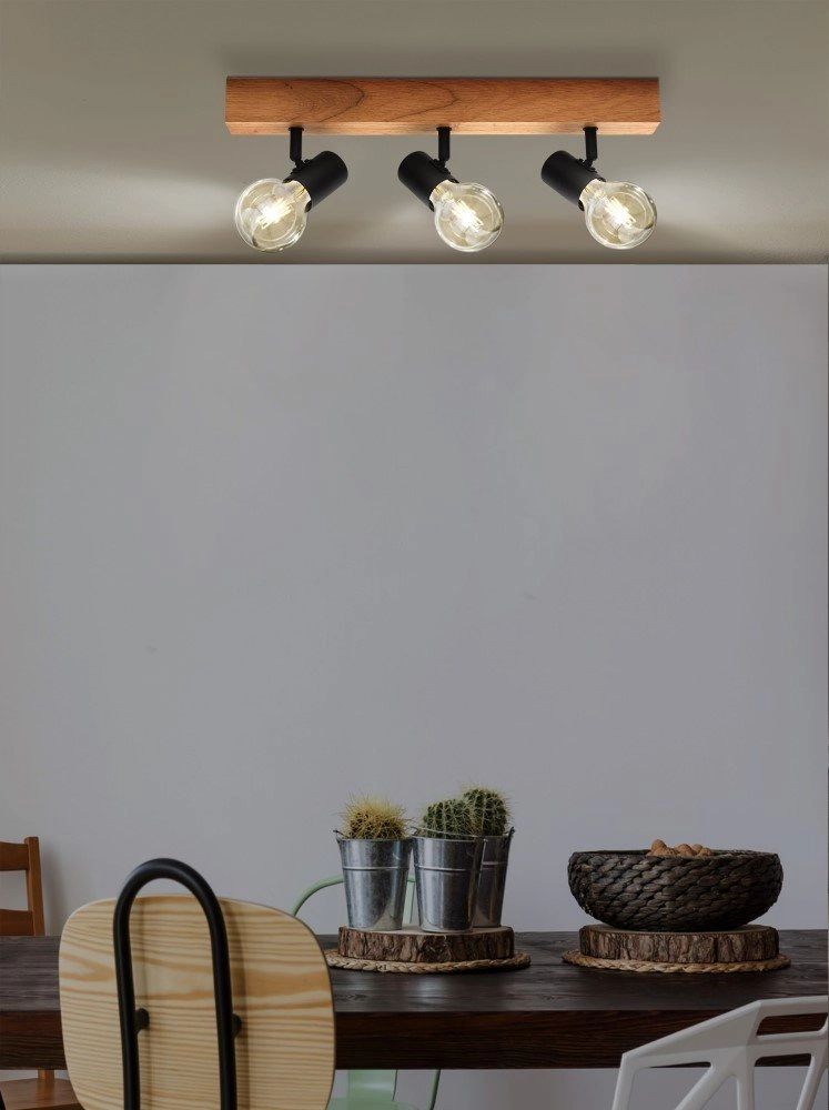 Spot Townshend 3 3-lichts zwart met hout Eglo 9002759994792