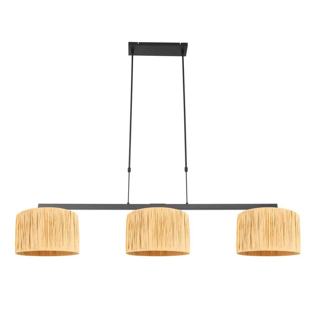 3-lichts hanglamp Stang zwart met strokleur kappen