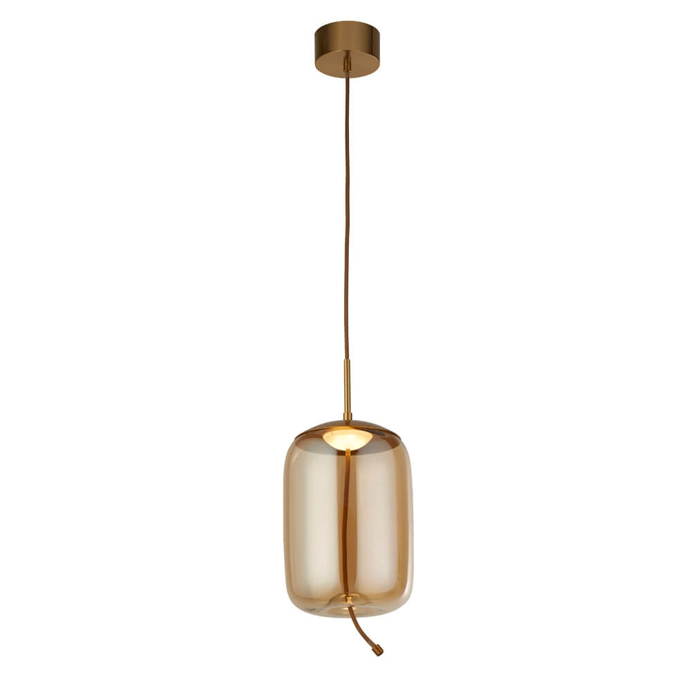 Hanglamp Glas Lisbon roodkoper met amber cilinderglas