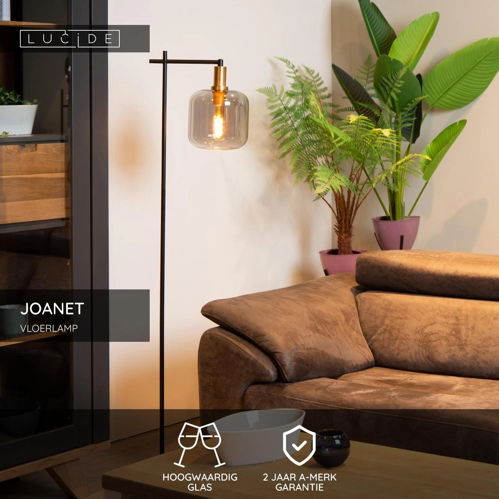 Vloerlamp Joanet zwart met smoke glas Lucide 5411212451606