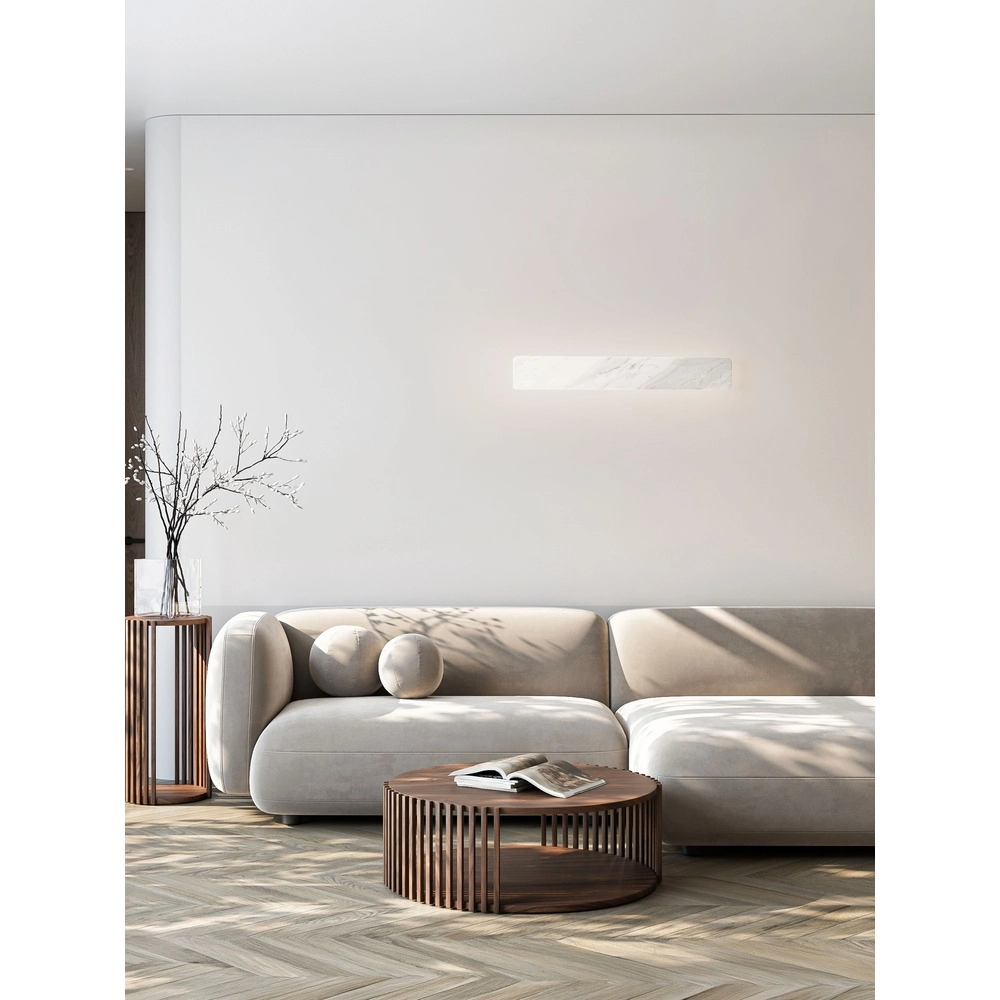 Strakke wandlamp Alyssa wit marmer