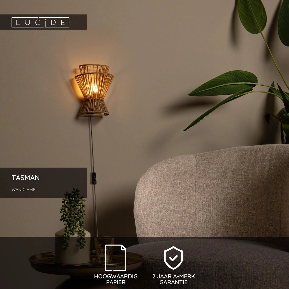 Wandlamp Tasman rotan Lucide 5411212105981