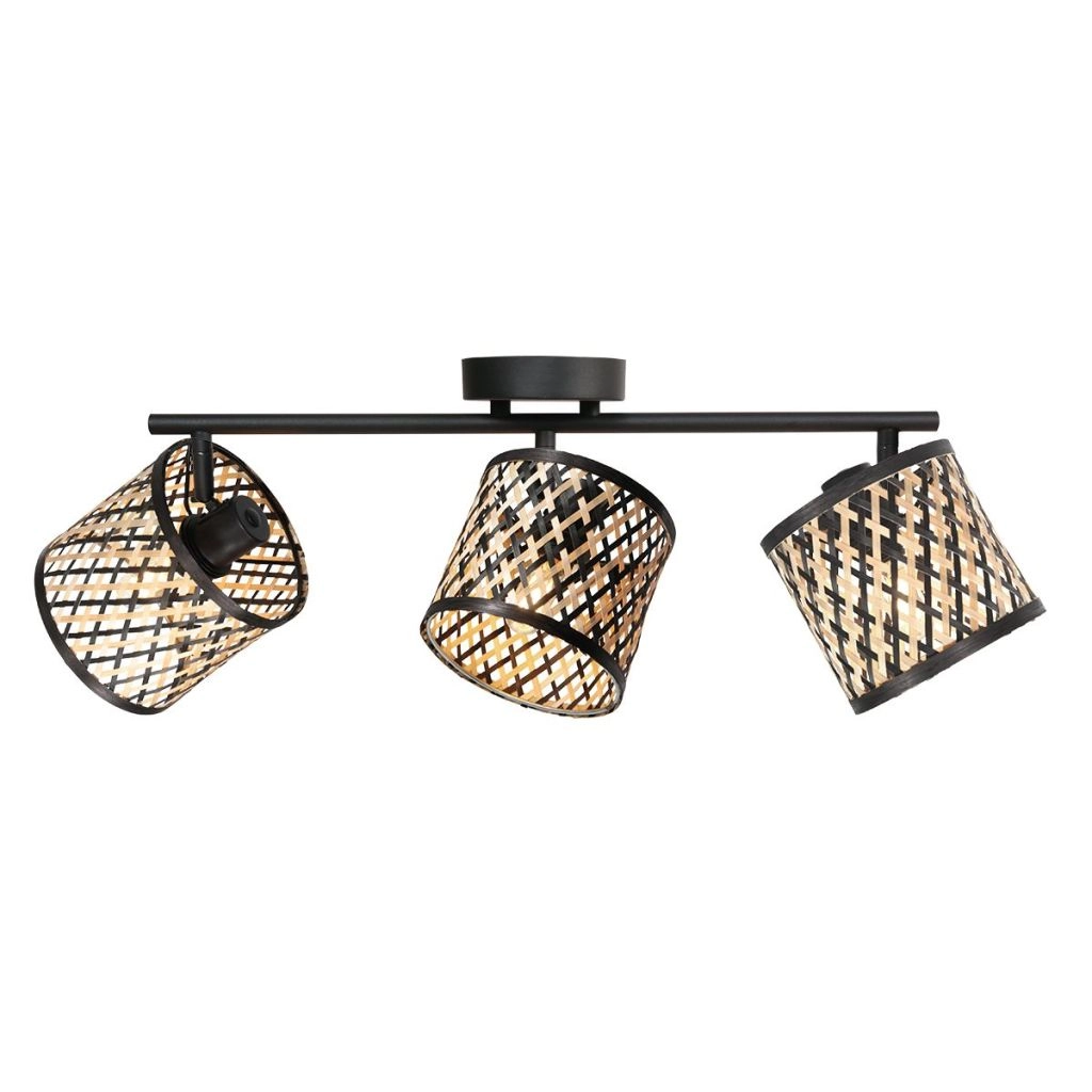 Plafondlamp 3-lichts Sumba met bamboe kappen Ø12cm