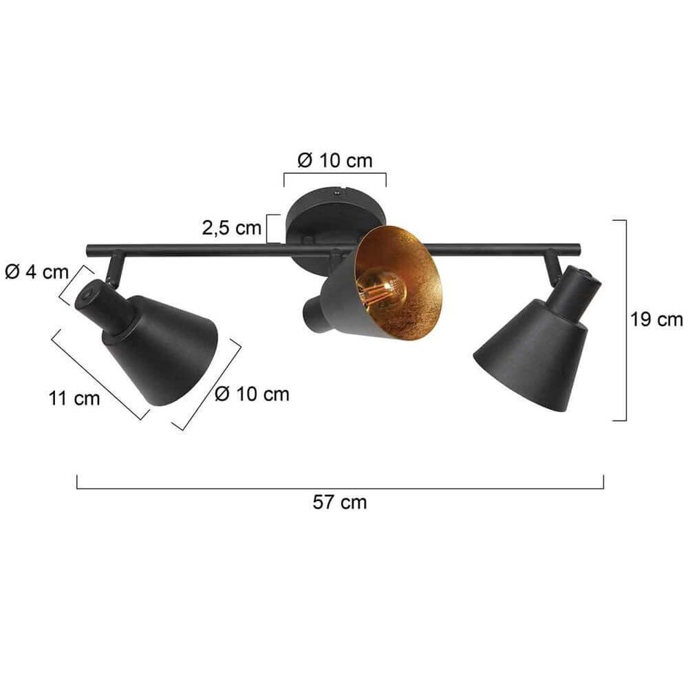 Plafondlamp Oeroe zwart met goud 3-lichts Steinhauer 8712746176346