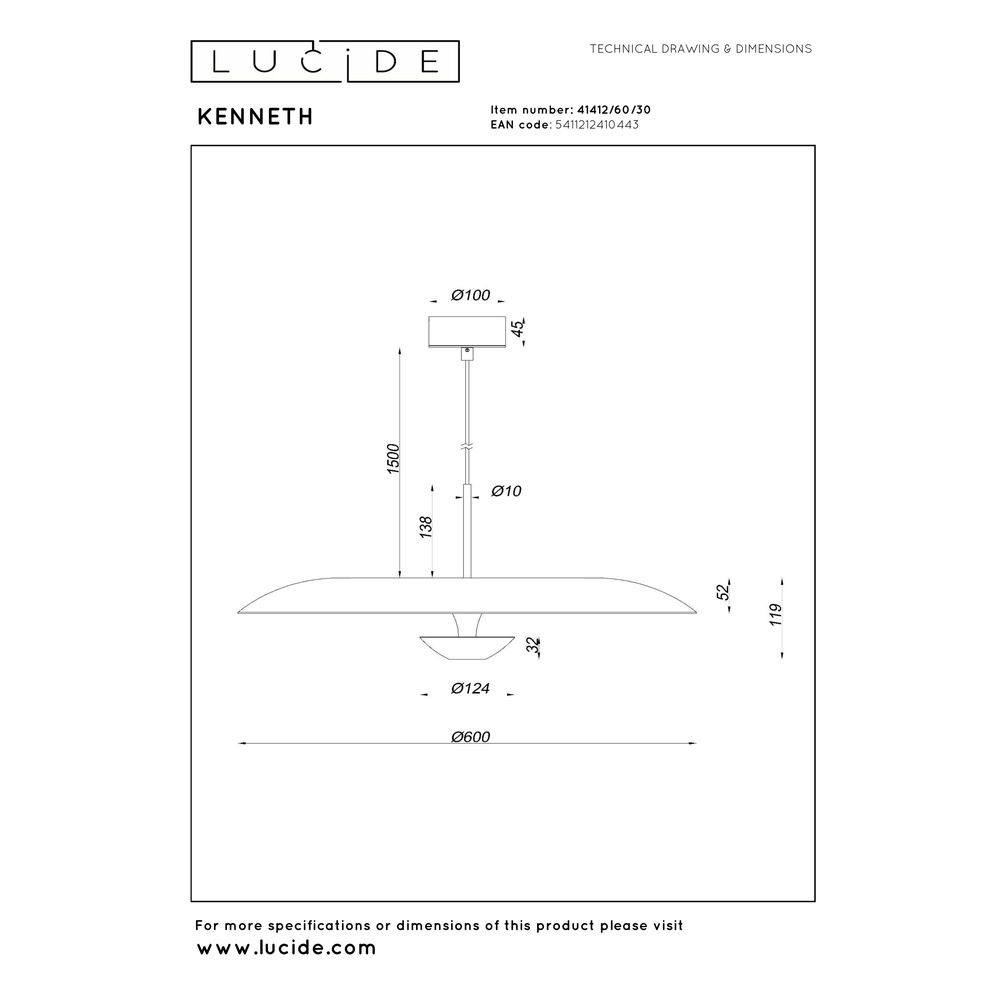 Design hanglamp Kenneth zwart Ø 60cm Premium by Lucide 5411212410443