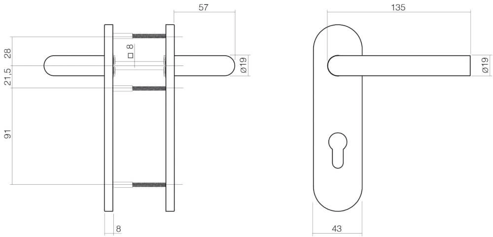 Deurklink Hoek 90 brandvertragend PC 72mm RVS Intersteel 8714186098929