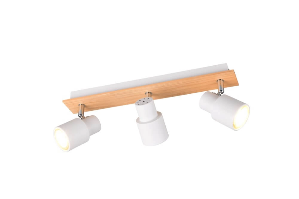 3-lichts plafondlamp Pierre wit met hout