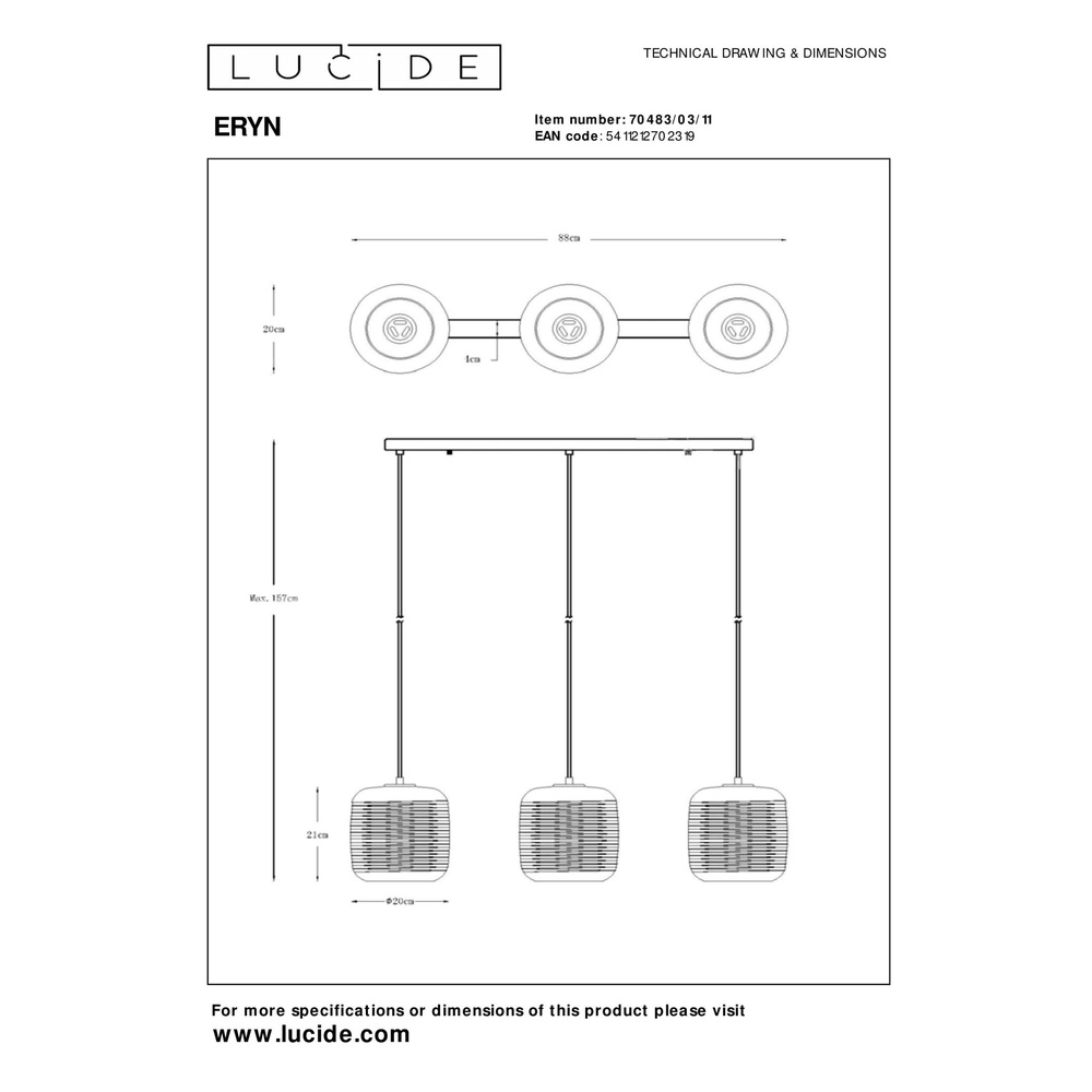 Hanglamp Eryn chroom 3-lichts Lucide 5411212702319