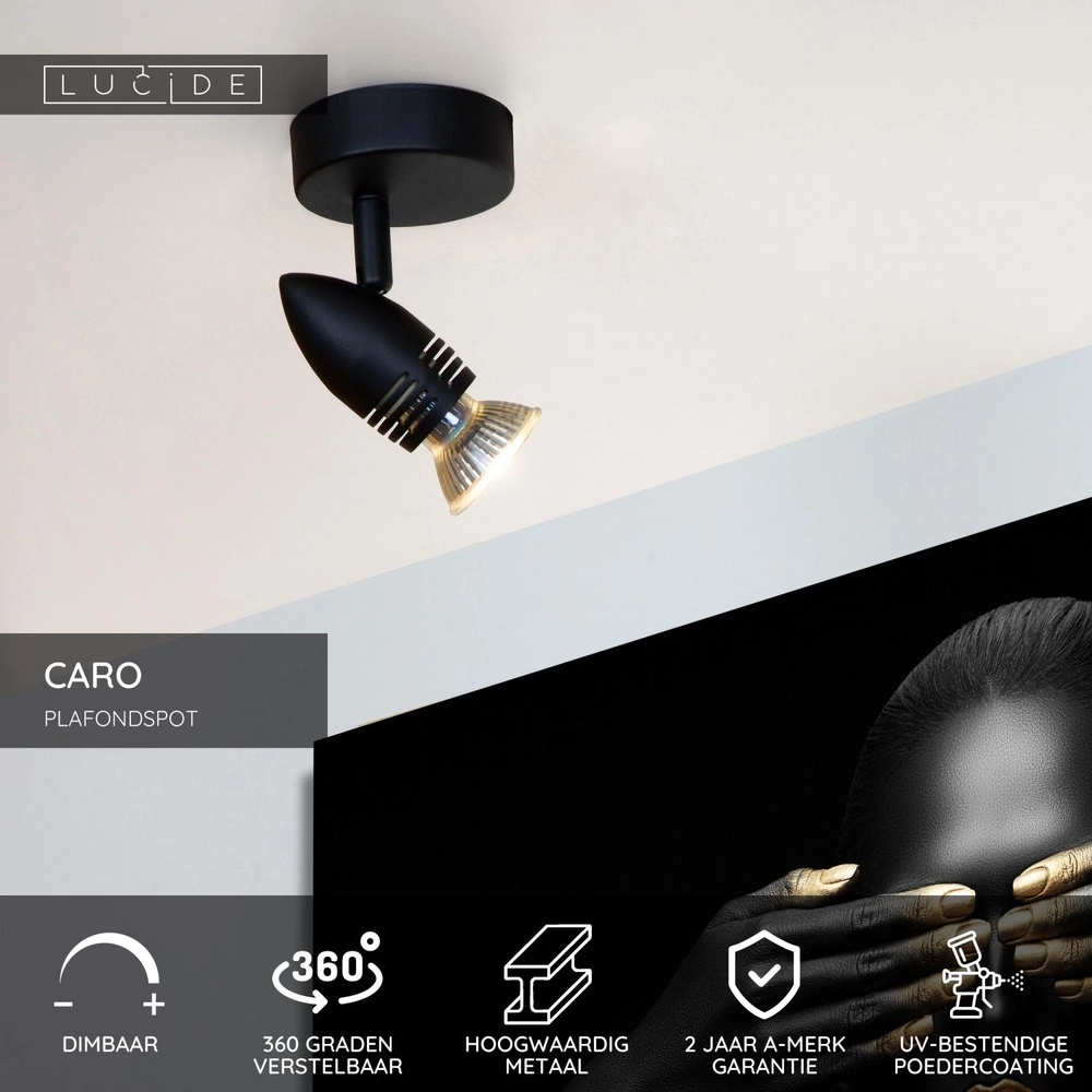 Plafondspot Caro zwart Lucide 5411212134226