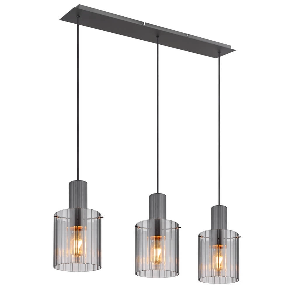 3-lichts hanglamp Tulivar design smoke glas