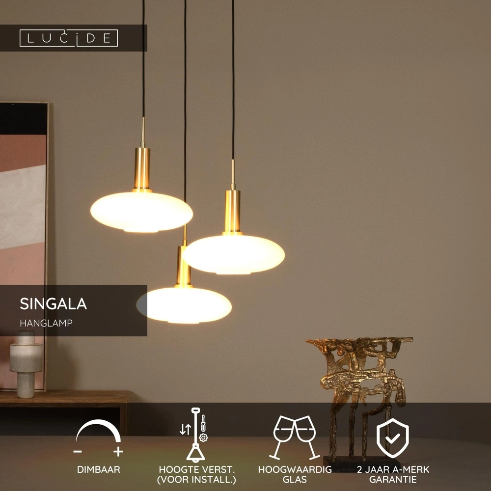 Design hanglamp Singala 3-lichts rond goud met wit Lucide 5411212251107