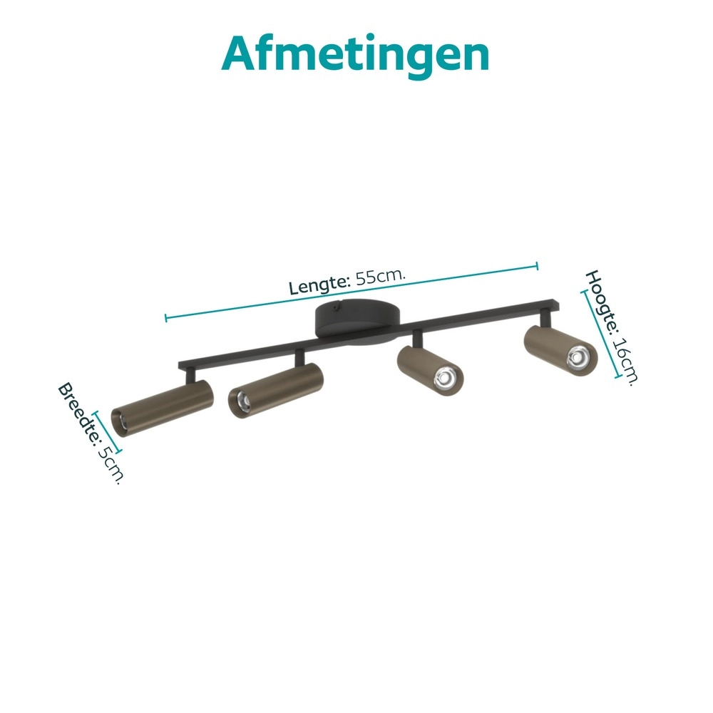 Opbouwspot Valproto 4-lichts zwart met brons Eglo 9008606392070