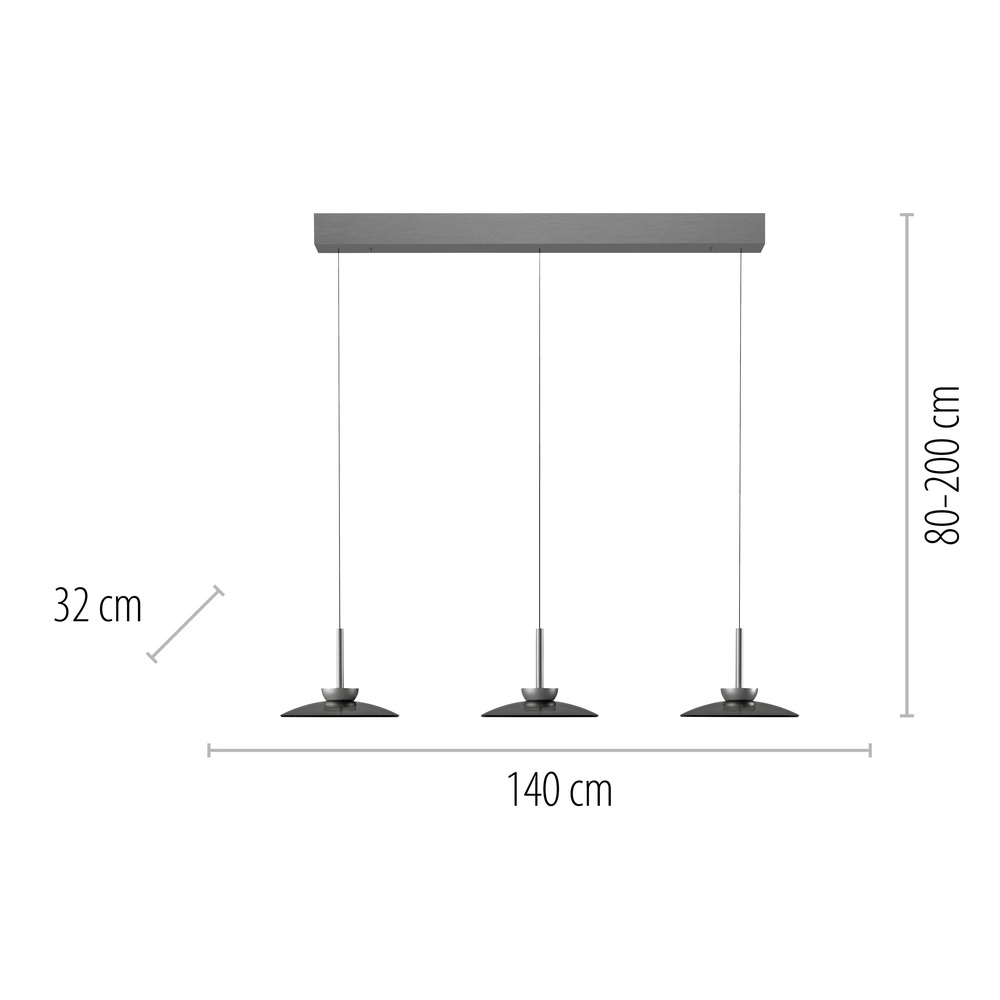 3L eettafel hanglamp Pure Moon platin met smoke glas Paul Neuhaus 4012248386309