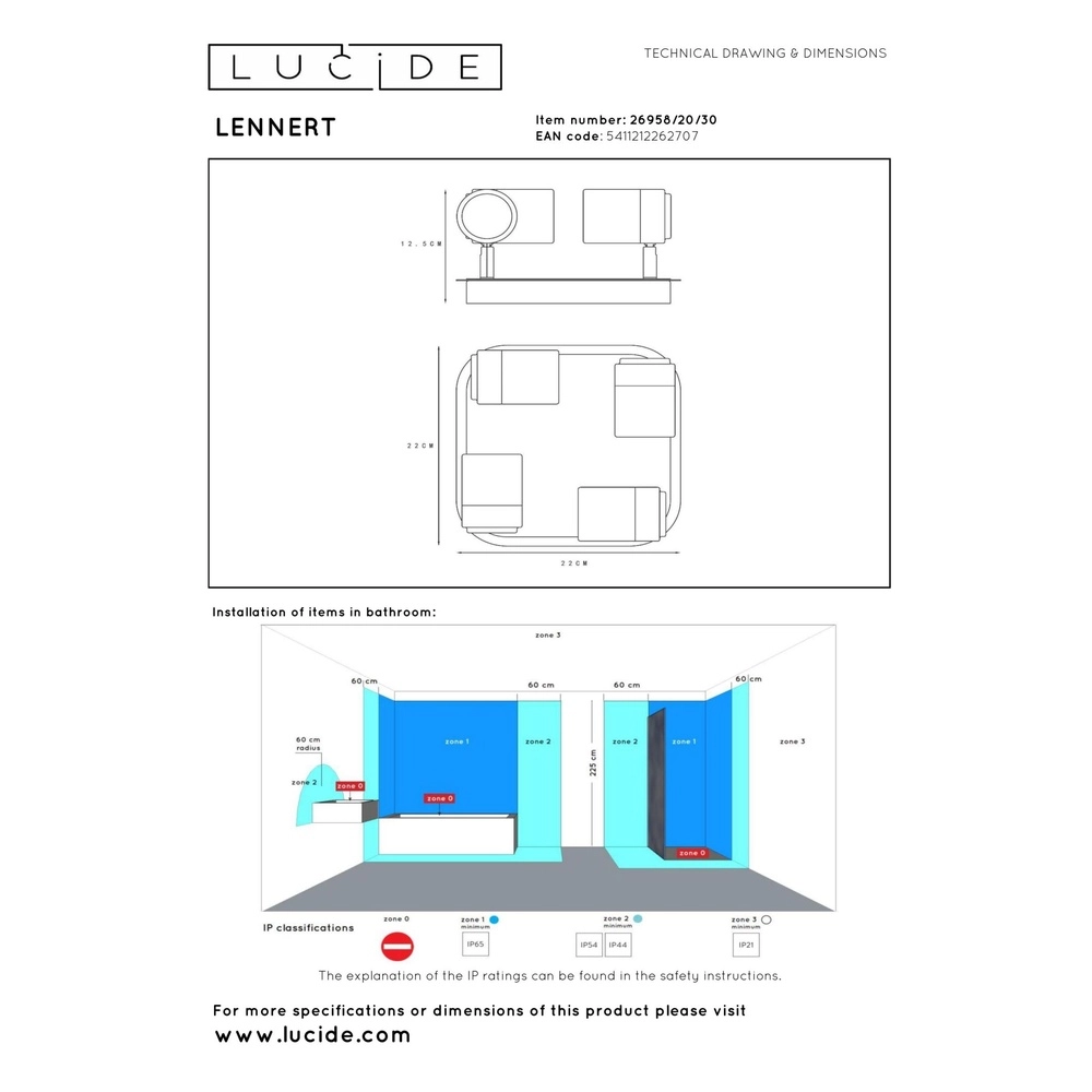 Plafondspot Lennert 4-lichts zwart Lucide 5411212262707