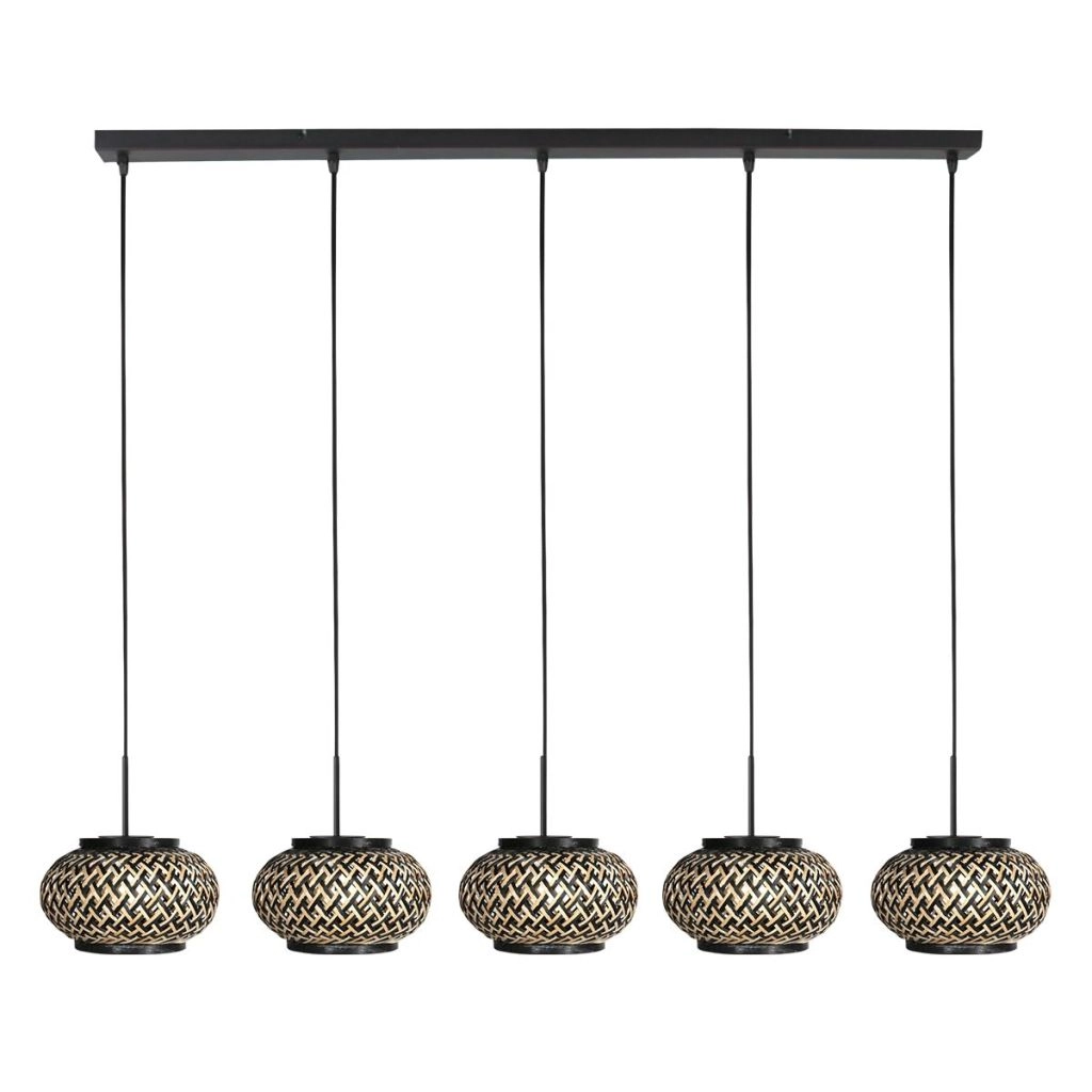 5-lichts hanglamp recht Nox Light met bamboe kappen Steinhauer 8712746183221