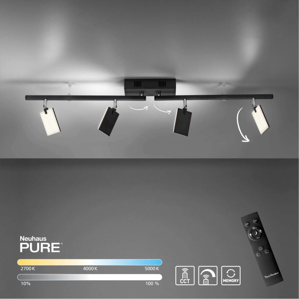 Plafondlamp Pure Mira 4-lichts zwart Paul Neuhaus 4012248359457