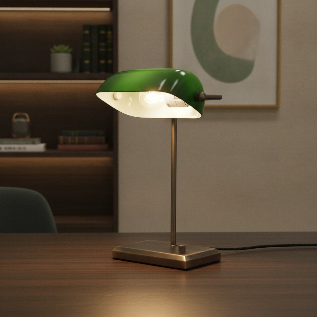 Klassieke bankierslamp Oxford brons met groen